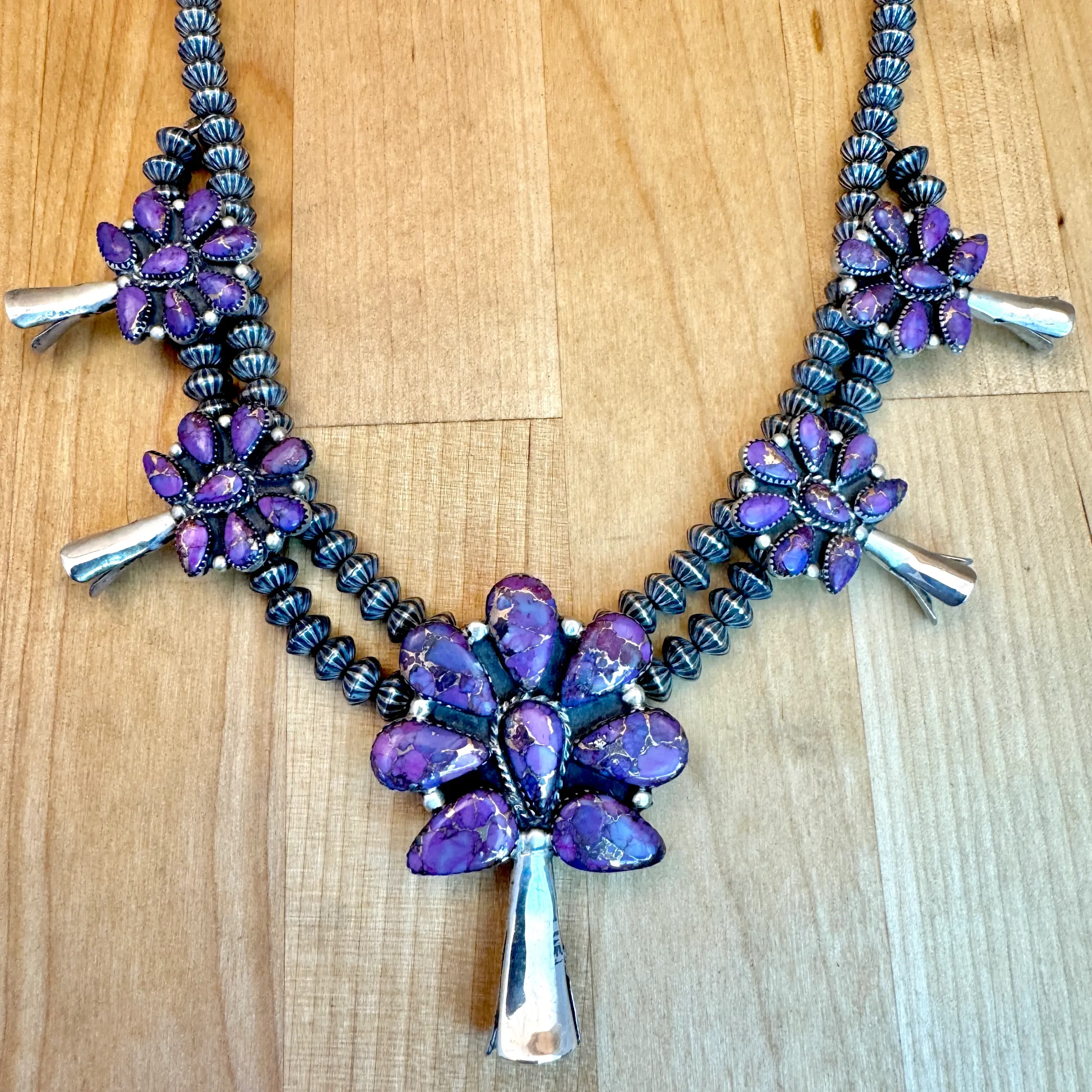 Classic Native American Design Cluster Squash in Navajo Turquoise
